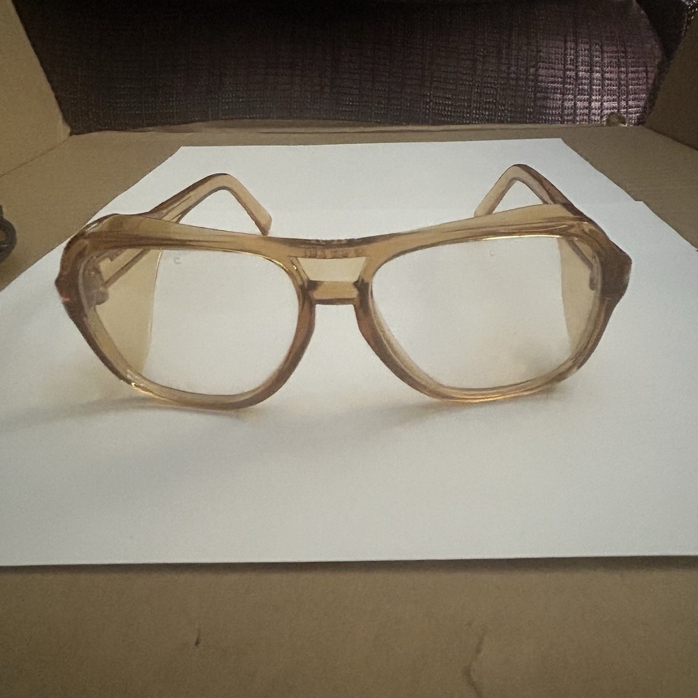 Vtg CREWS Engineer Z87 Aviator Amber Orange Safety Glasses with Side Shields